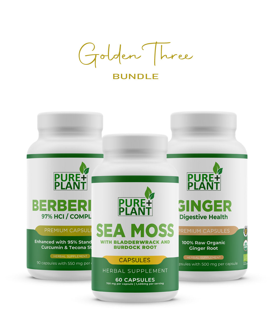 Golden Three bundle-Berberine + Ginger + Sea Moss -Pure Plant Plus